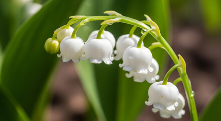Delicate Lily of the Valley Bloom with Water Droplets