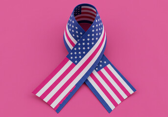 Obraz premium American flag ribbon on pink background, perfect for patriotic campaigns and support visuals