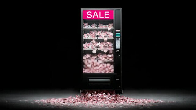 Overcrowded vending machine with text Sale