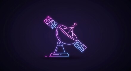 Futuristic neon satellite dish illuminating digital communication and global connectivity with a modern, tech-forward glow for cutting edge innovation