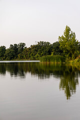 Morning river Oder in Poland. Morning landscape.