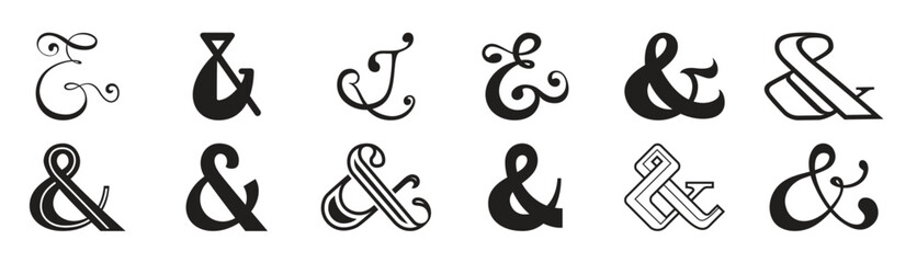 Holographic foil ampersand symbol, & And sign. Ampersand icon. Ampersand collection special character. Vector illustration