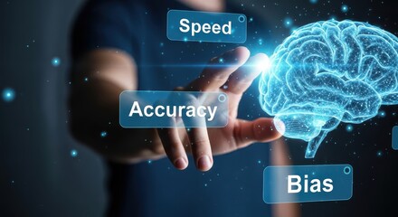 Human hand touching digital brain with speed accuracy bias