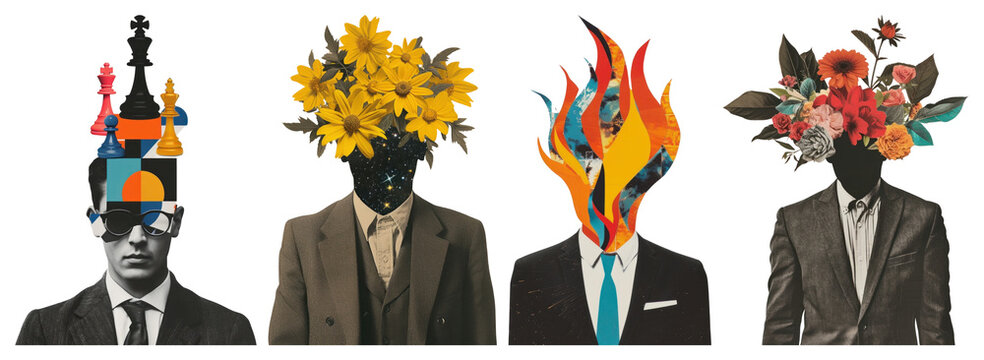 PNG Surreal artistic portraits ignite imagination, element set on transparent background