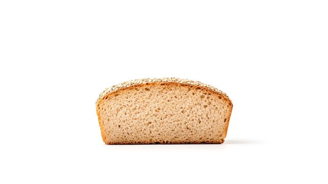 Slice of whole wheat bread with seeds on a white background