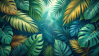 Tropical Lush Foliage Background.