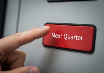 Finger pressing a red button labeled next quarter