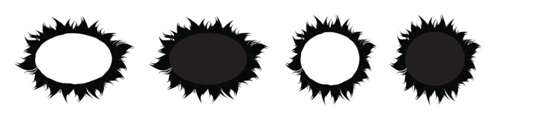 Abstract romantic black frames. Abstract black circle with textured edges and splatters
abstract paint splatter frame in black and white
frame with black ink splatters and drips. Vector illustration.