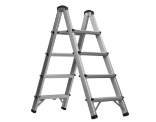  Folded Metal Step Ladder with Side Angle View, Compact Storage Position, Transparent Background