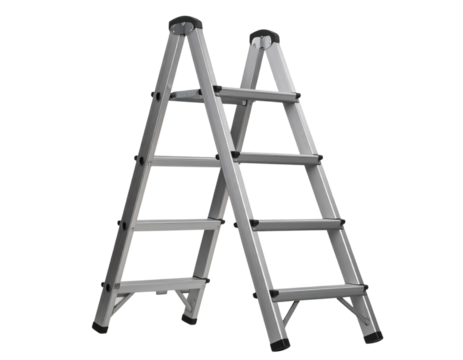  Folded Metal Step Ladder with Side Angle View, Compact Storage Position, Transparent Background