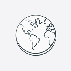 Outline sketch of the Earth globe focusing on the Western Hemisphere. A minimalist drawing representing our planet, global unity, and ecology