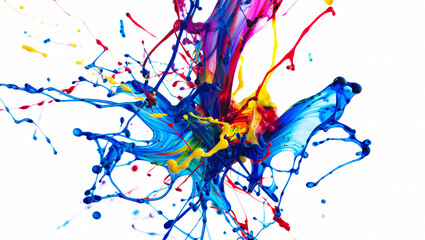 Multi-colored Paint Splatter Burst with Blue Pink Yellow and Red Hues splash explosion