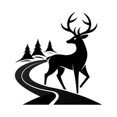 Wanderlust Path in deer  a simple vector clean black silhouette design white background