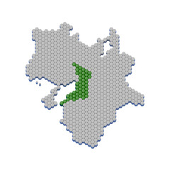 ハニカム構造状の大阪府の地図