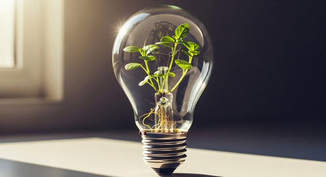 Lightbulb with Growing Green Plant