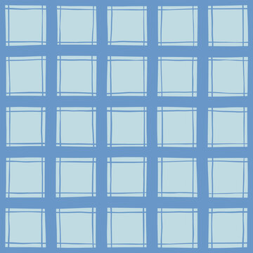 Fototapeta Rustic seamless check pattern with hand drawn blue stripes on light ground for cottagecore tablecloths, curtains and cozy home textiles