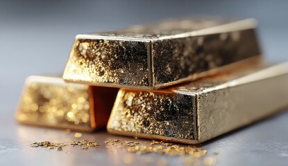 Close-up of three gold bars stacked