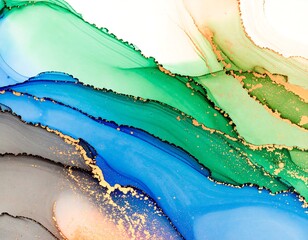 Abstract painting with flowing colors and gold flecks