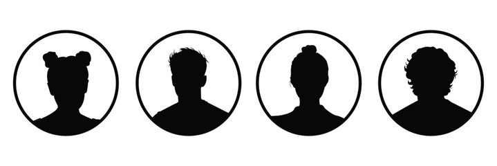 woman and man silhouette avatars or profile gray icon. male and female portraits, anonymous people icons different styles,  square, circle shape . eps 10 