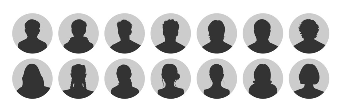 woman and man silhouette avatars or profile gray icon. male and female portraits, anonymous people icons different styles,  square, circle shape . eps 10 