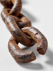 Fototapeta premium Close-up of a rusty metal chain on a white background.