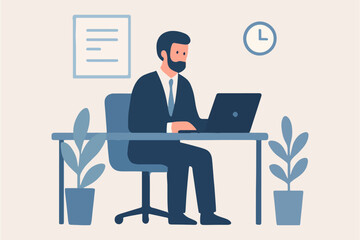 office life working employee boss pose vector illustration