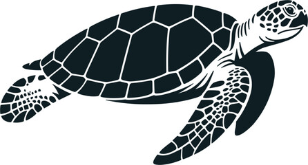 Sea Turtle Silhouette Swimming in the Ocean Marine Life Vector Art