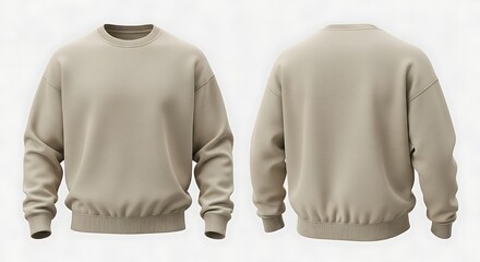 beige crewneck sweatshirt front back views mockup