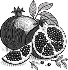 Pomegranate fruits line art black design