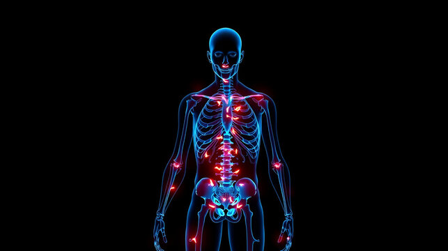Autoimmune disease in the body glow in the dark background.