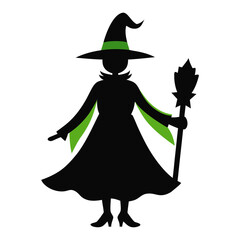 Silhouette vector art illustration of a wizard witch