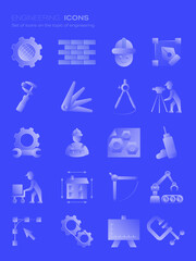 A diverse collection of engineering and construction icons, showcasing tools, equipment, and essential elements for design and building projects.