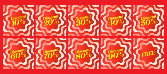 Vector Red Discount Labels Set with Percentages and Free Tag