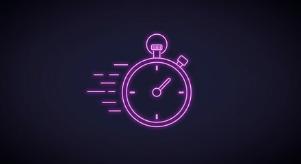 Dynamic neon stopwatch icon streaks across a dark background, symbolizing speed, efficiency, and timely action in modern business and technology