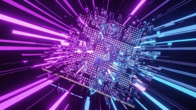 Abstract graphic of a shattered, glowing processor