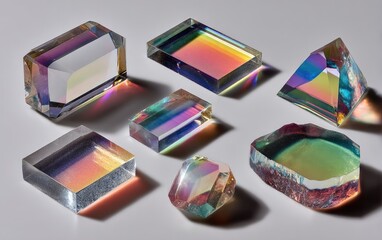 Colorful glass prisms cast rainbow light