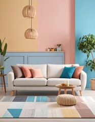 Modern Living Room with Colorful Rug and Accents.