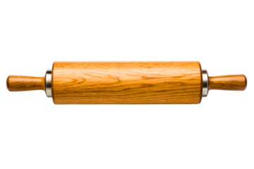 Classic wooden rolling pin with handles for baking and dough isolated with transparent background