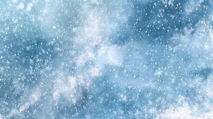 Obraz premium A soft watercolor background blending light and deep blue shades with delicate snowflake patterns scattered across the surface, creating a frosty winter atmosphere.