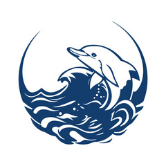 Dolphin wave illustration, marine animal vector, sea life logo design, ocean wildlife art, jumping dolphin graphic
