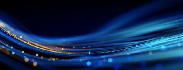 Dynamic Blue Waves with Glowing Dots in Abstract Design