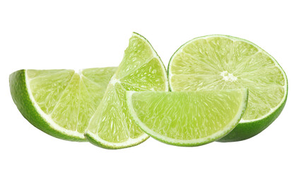 fresh lime slices and wedges on a dark surface