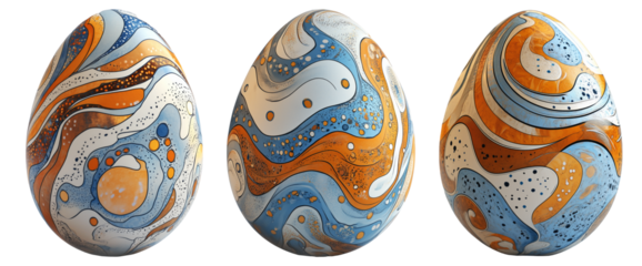 Decorative Easter egg with shimmering pastel stripes in gold, blue, and purple isolated on white transparent background. Symbol of Easter and celebration