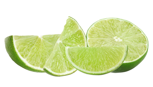 fresh lime slices and wedges on a dark surface