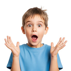 Cute kid with an expression of great surprise on Isolated transparent background png. generated with AI