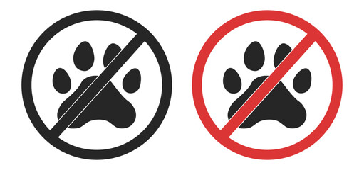 No pets allowed sign. No dog icon set in black and red colors. No animals symbol.