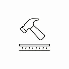 hammer on wood icon sign vector