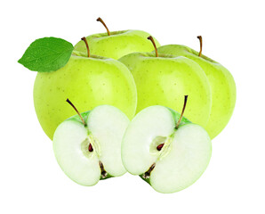 green apples, whole and halved, with seeds visible