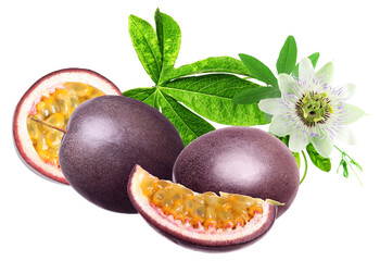 passion fruit composition with leaves and flower