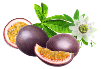 passion fruit composition with leaves and flower